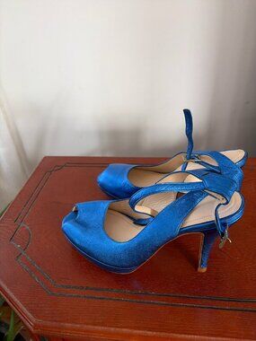 Blue Platform High Heel Ankle Strap Sandals